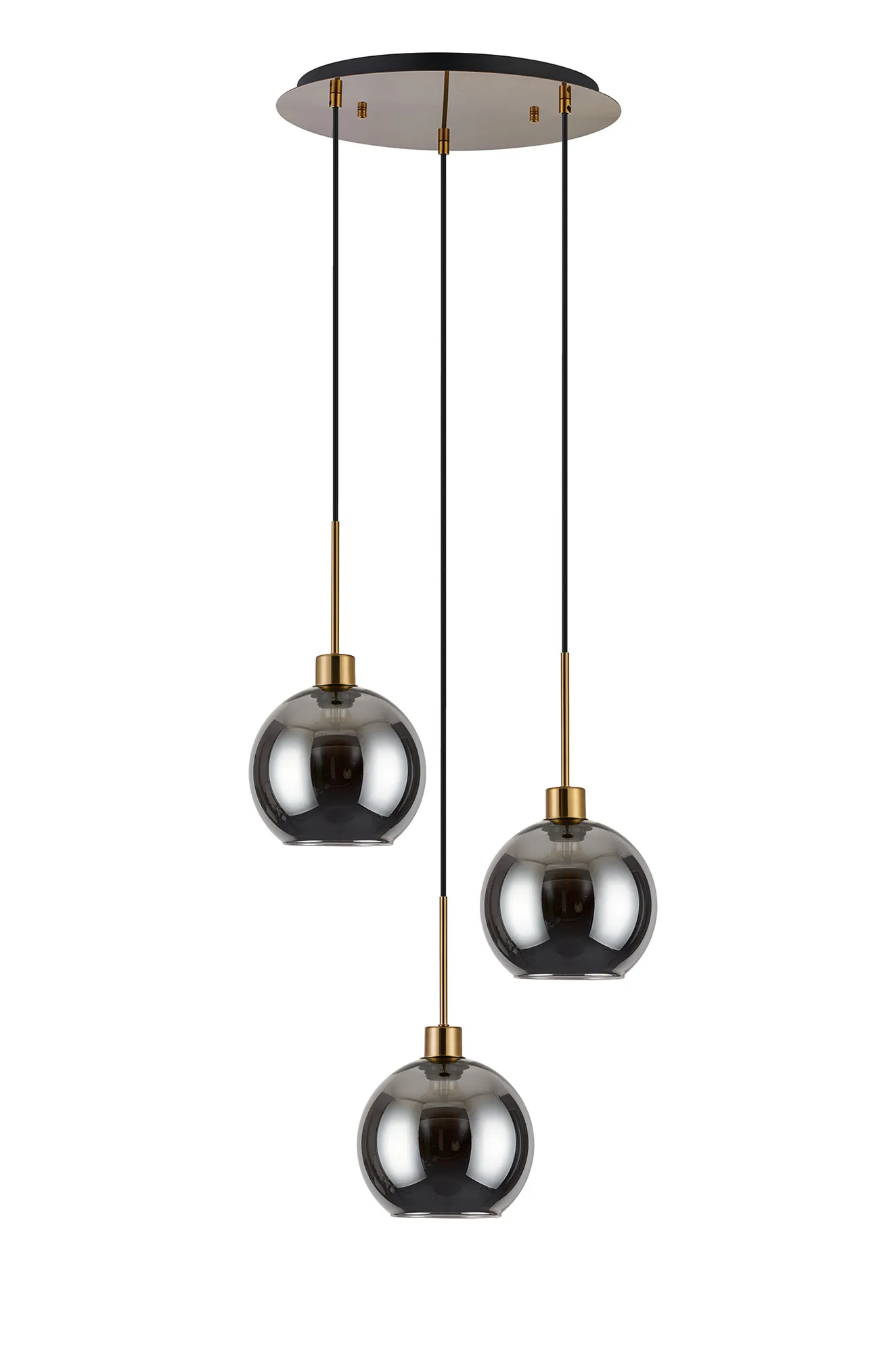 Lori 40cm Round Pendant, 3 Light Adjustable E27, Antique Gold/Smoke Open Mouth Round Globe Shades DK1181  Deco Lori Antique Gold